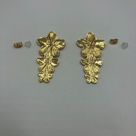 18K Gold Plated Women's Floral Sunflower Statement Dangling Pierced Earrings - Picture 5 of 8